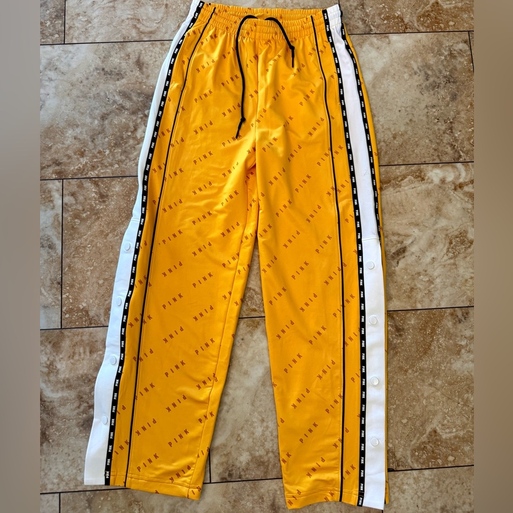 PINK Victoria's Secret Yellow Track Joggers with White Snap Panels